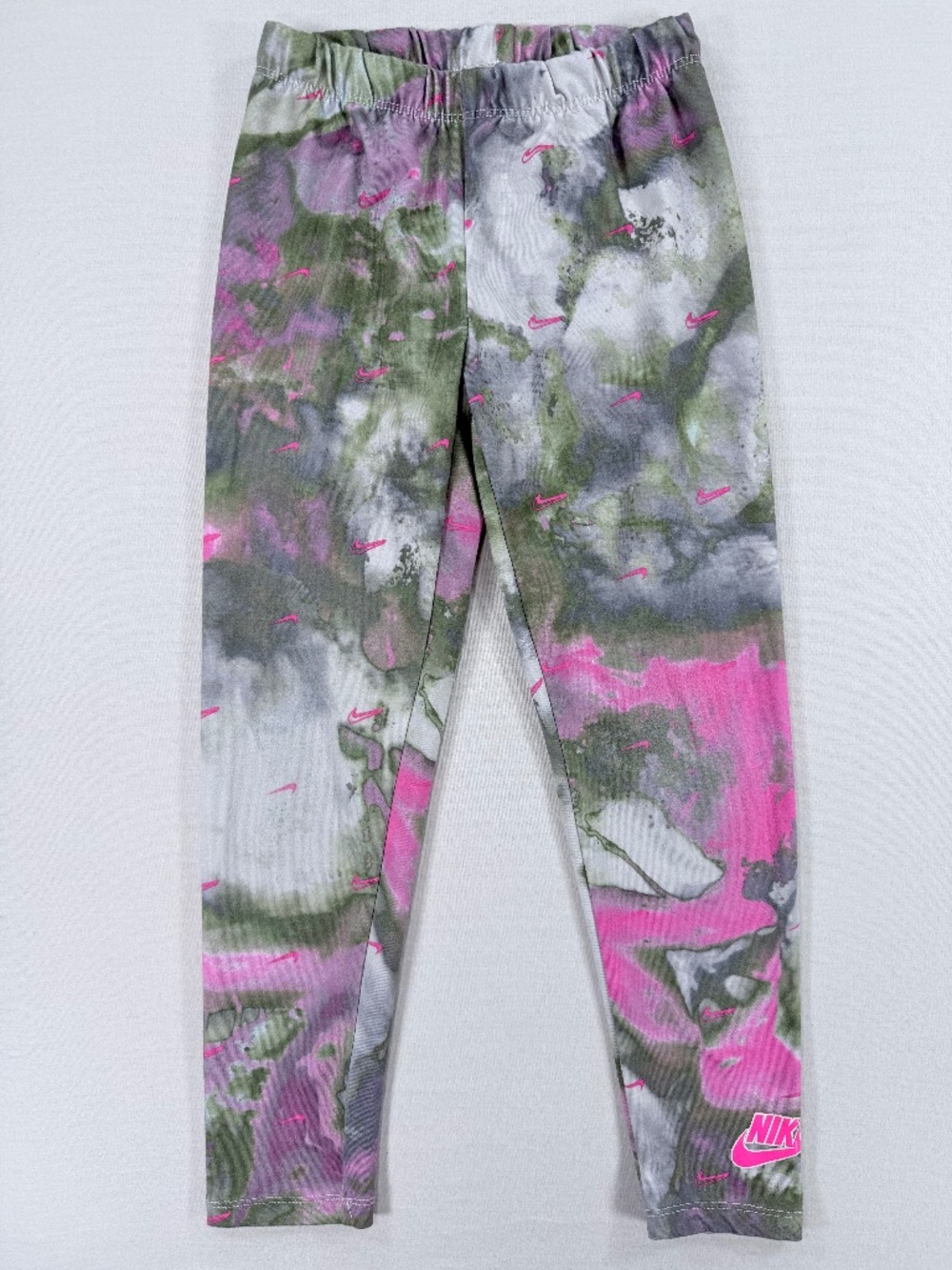Nike Girls "Snowtime" Tie Dye Dri-FIT Leggings Pink Olive Size 6X / L